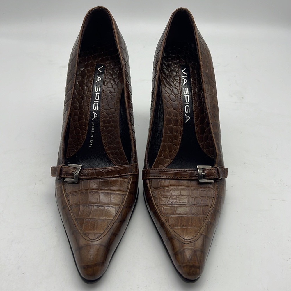 Via Spiga Brown Croc-Pattern Heels